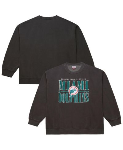 Mitchell & Ness Men's Black Miami Dolphins Downtown Crew Vintage Logo Sweatshirt
