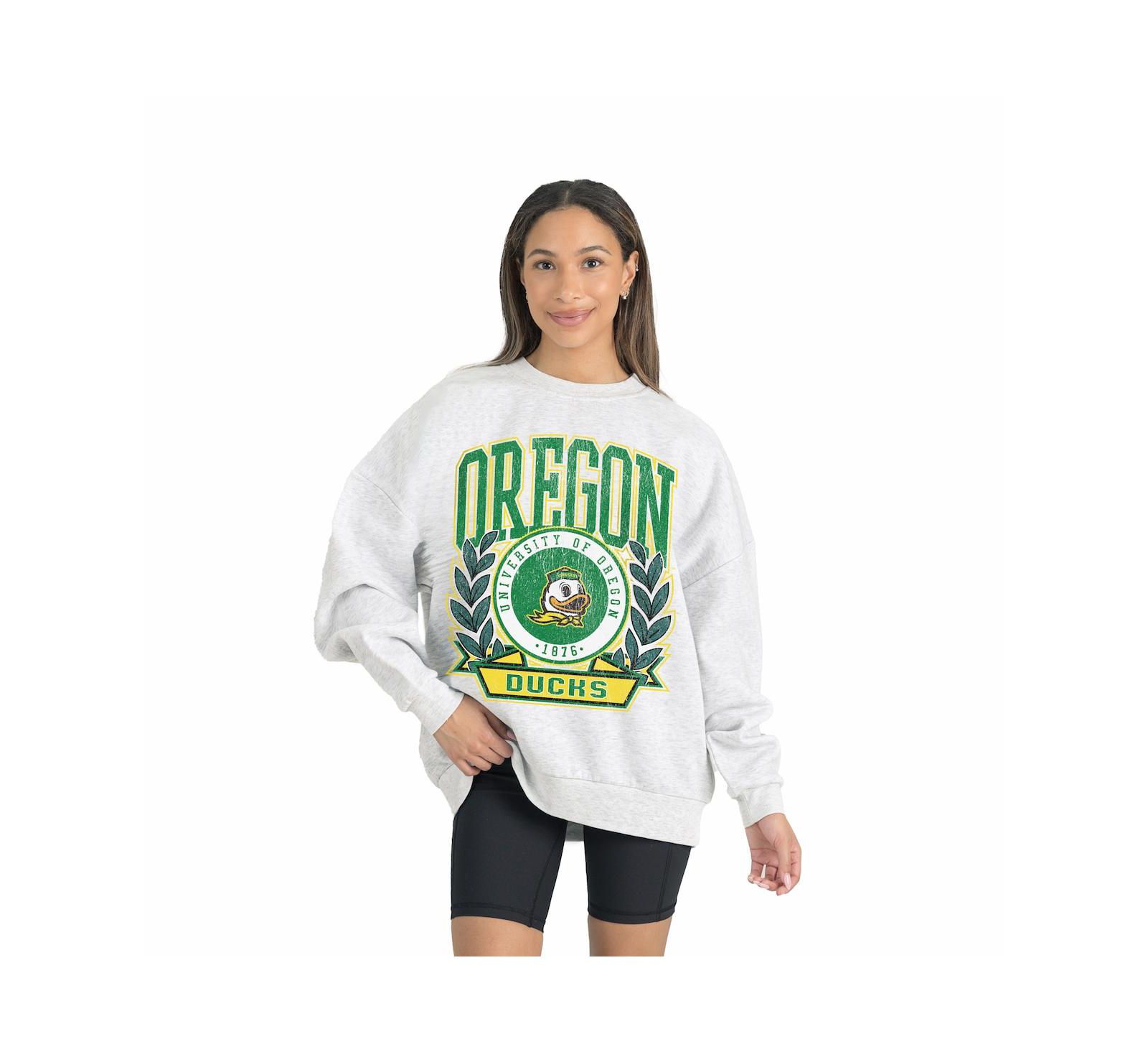 Gameday Couture Women's Gray Oregon Ducks Premium Fleece Drop Shoulder Oversized Pullover Sweatshirt