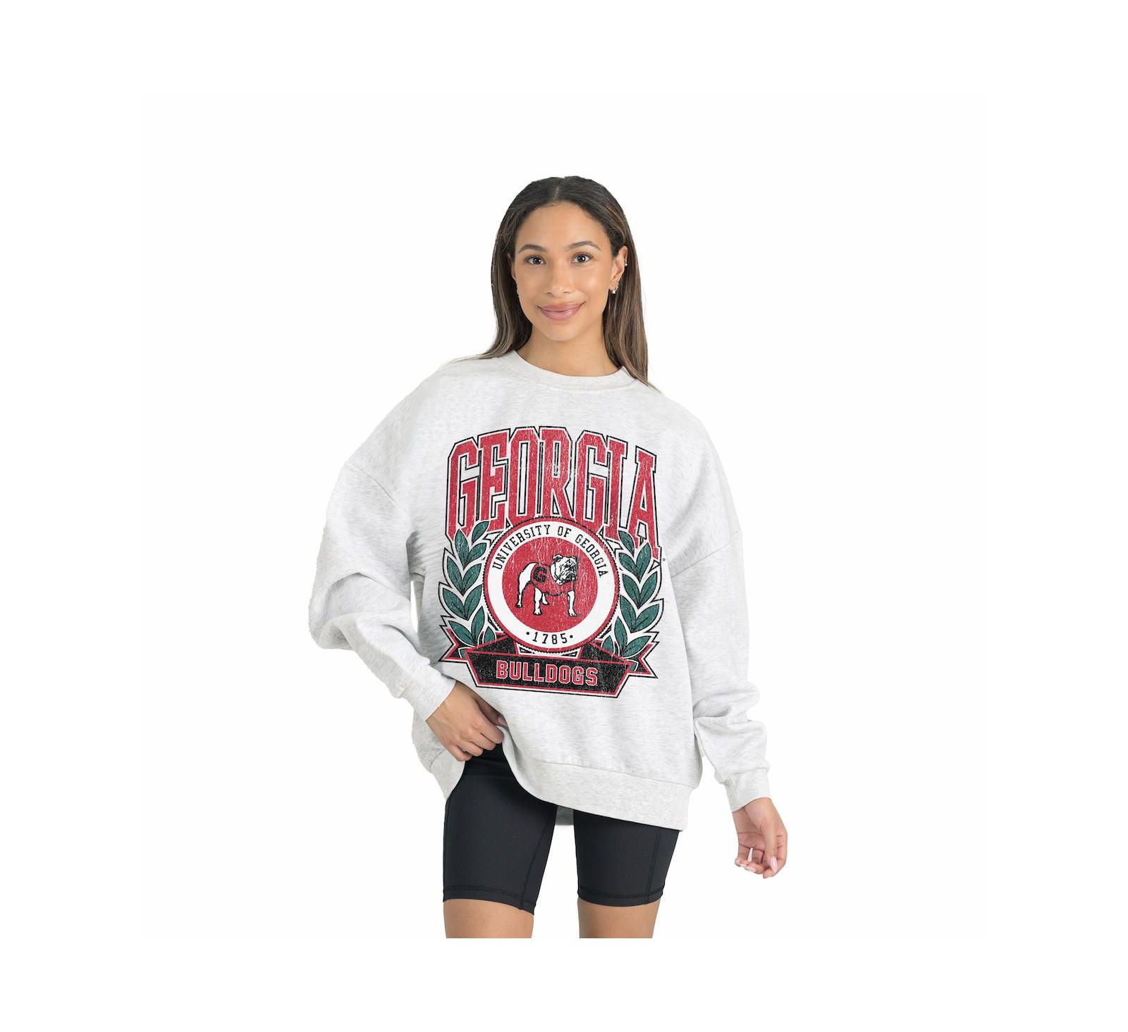 Gameday Couture Women's Gray Georgia Bulldogs Premium Fleece Drop Shoulder Oversized Pullover Sweatshirt