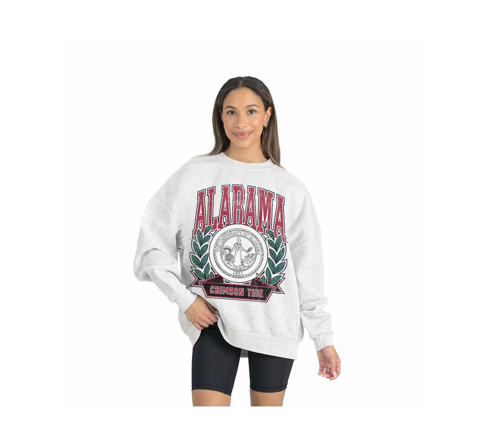 Gameday Couture Women's Gray Alabama Crimson Tide Premium Fleece Drop Shoulder Oversized Pullover Sweatshirt