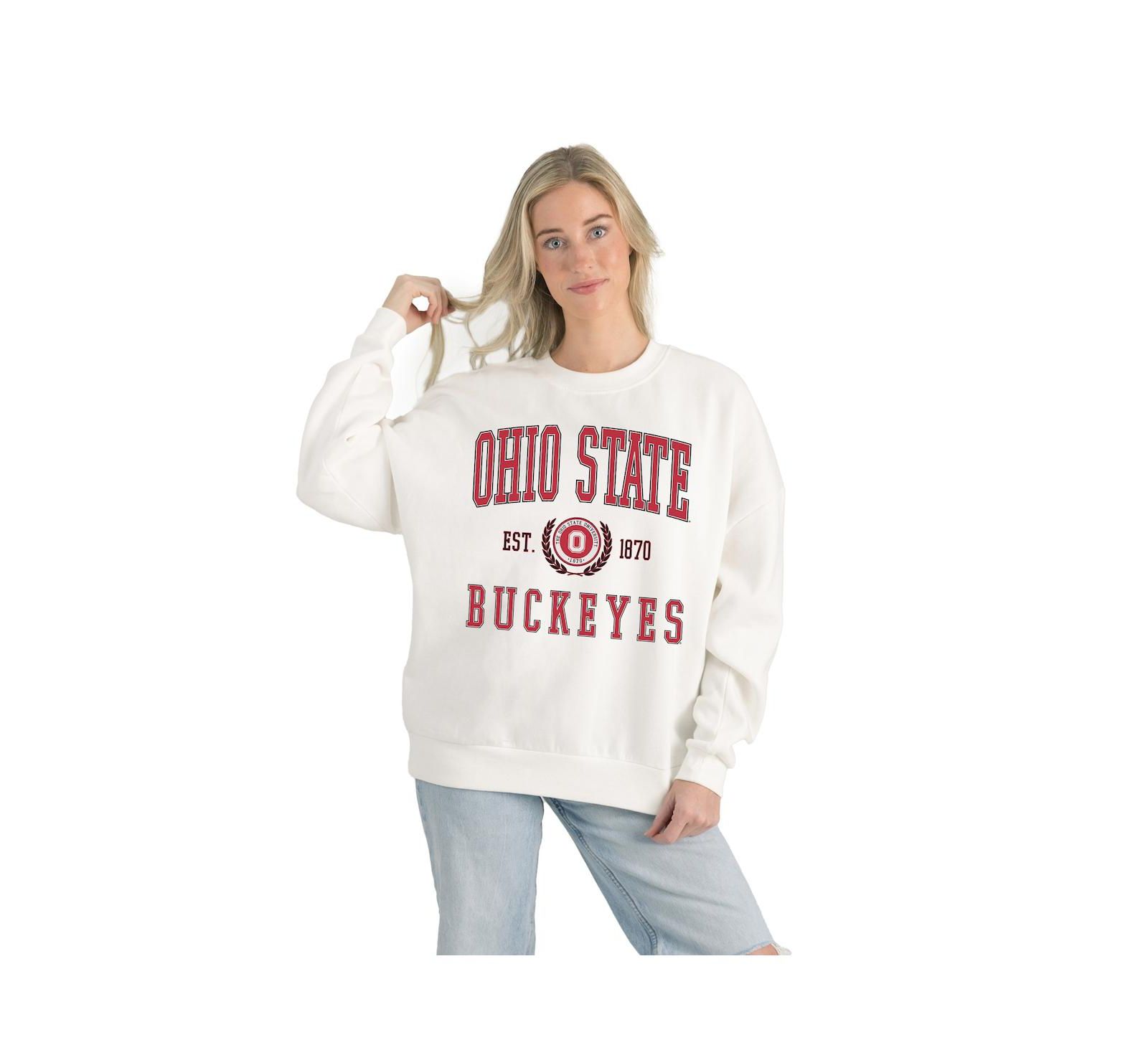 Gameday Couture Женский White Ohio State Buckeyes Premium Fleece Drop Shoulder Oversized Pullover Sweatshirt