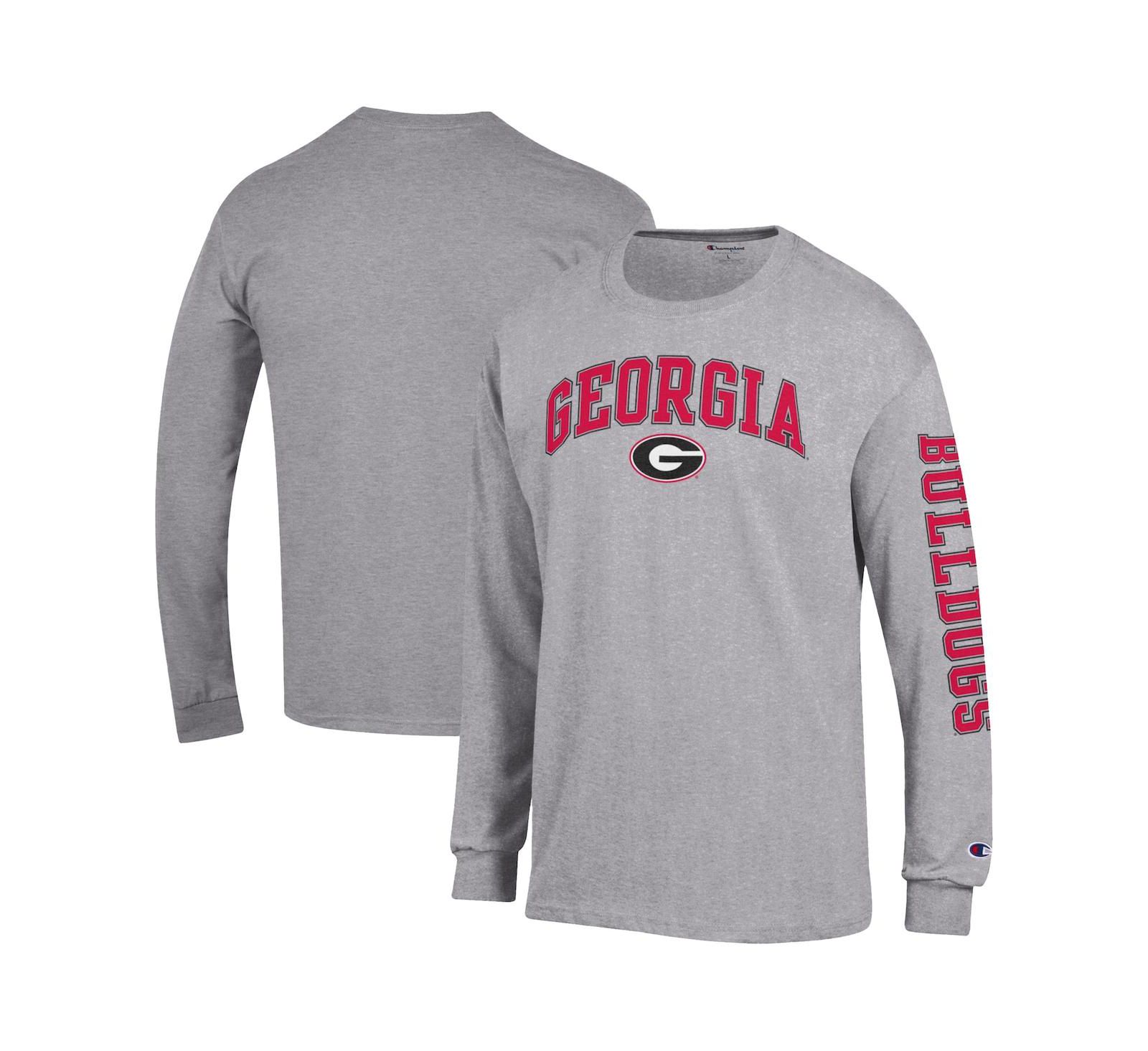 Champion Men's Heather Gray Georgia Bulldogs Arch Over Logo 2-Hit Long Sleeve T-Shirt