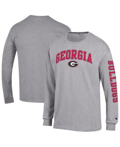 Champion Men's Heather Gray Georgia Bulldogs Arch Over Logo 2-Hit Long Sleeve T-Shirt
