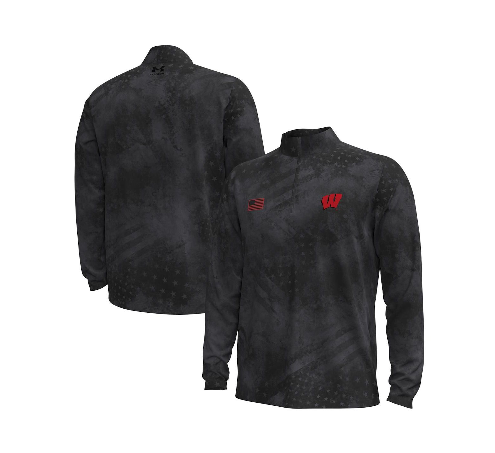 Мужская толстовка Under Armour Wisconsin Badgers Freedom Collection ArmorFuse с полумолнией, черная