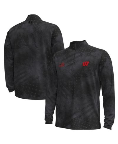 Мужская толстовка Under Armour Wisconsin Badgers Freedom Collection ArmorFuse с полумолнией, черная