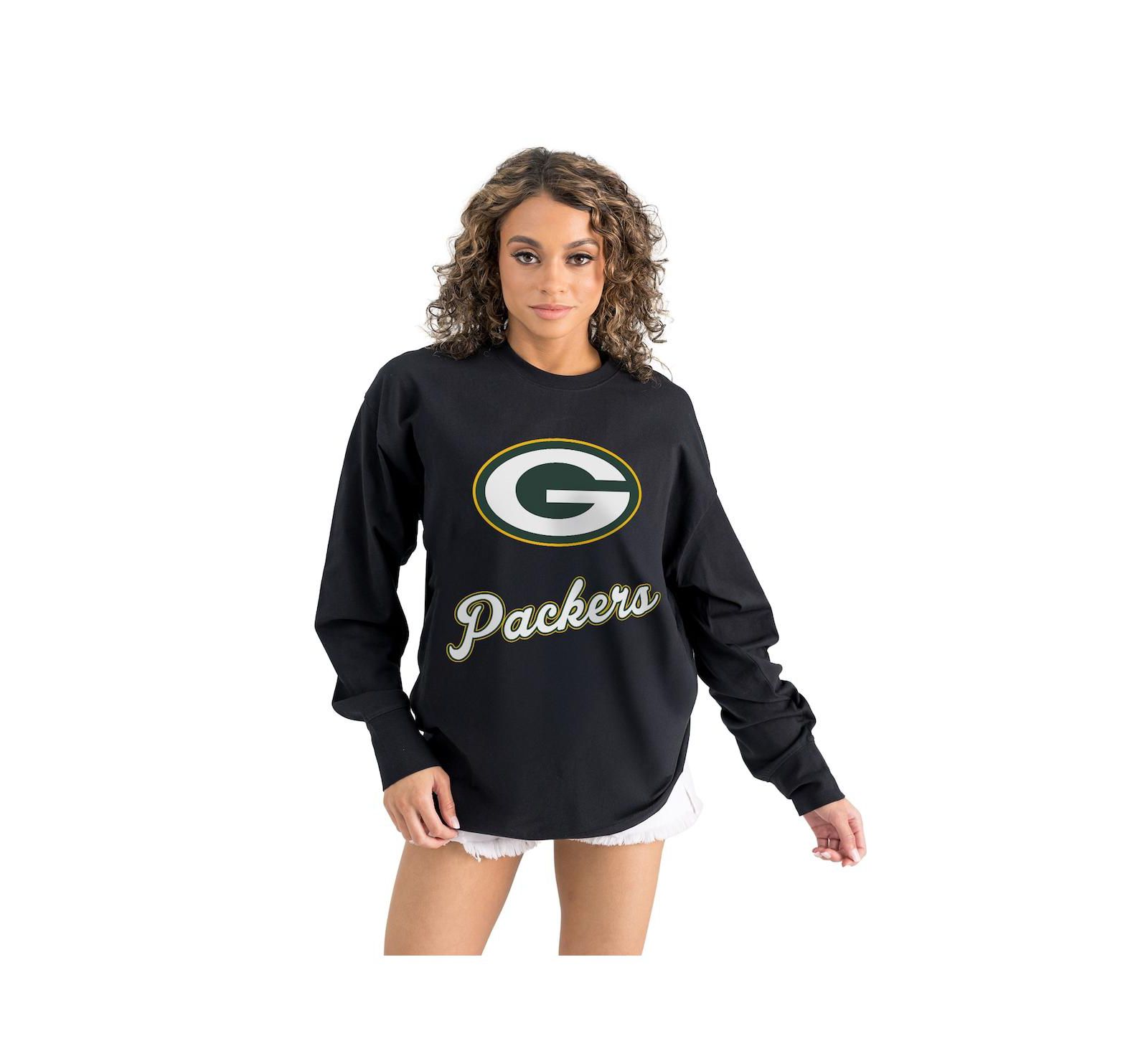Gameday Couture Women's Black Green Bay Packers Oversized Long Sleeve T-Shirt