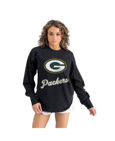 Женская футболка Gameday Couture Black Green Bay Packers Oversized Long Sleeve
