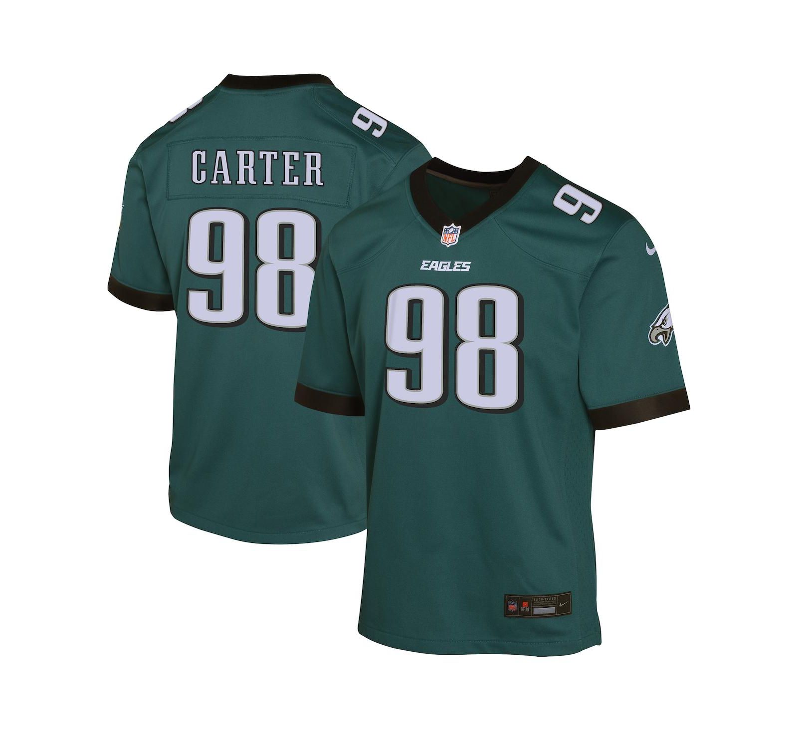 Джерси Nike Jalen Carter Midnight Green Philadelphia Eagles для мальчиков и девочек