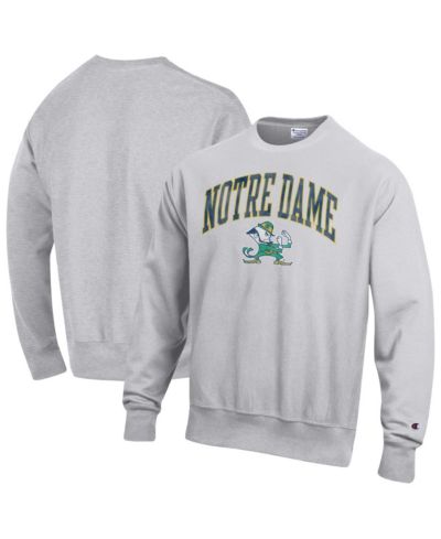 Champion Men's Gray Notre Dame Fighting Irish Distressed Arch Over Logo Reverse Weave Crew Neck Sweatshirt
