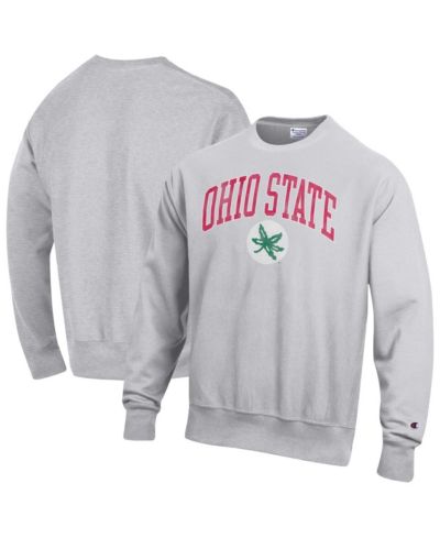 Champion Men's Gray Ohio State Buckeyes Distressed Arch Over Logo Reverse Weave Crew Neck Sweatshirt