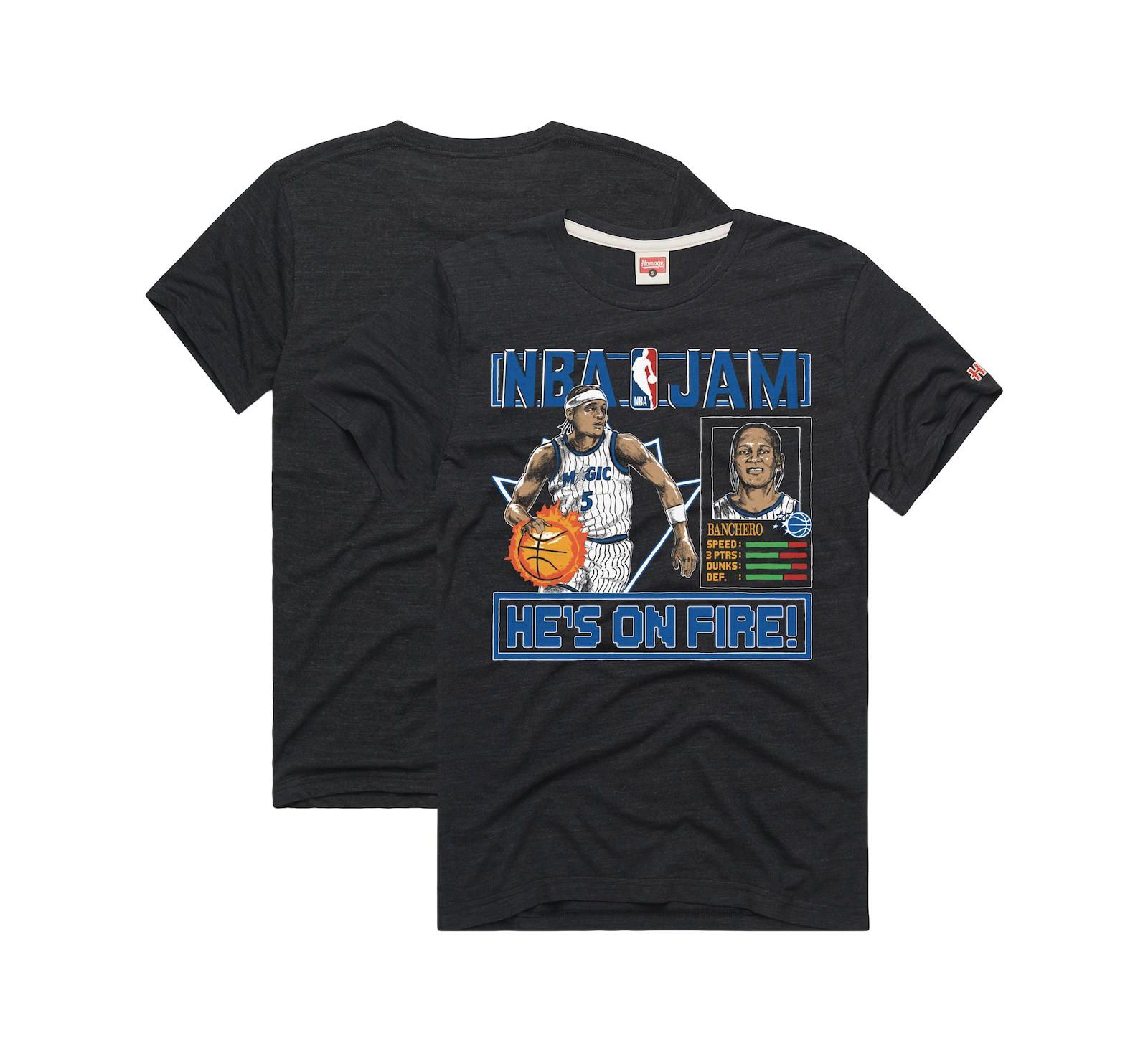 Мужская и женская футболка Homage Paolo Banchero Charcoal Orlando Magic NBA Jam Expansion 2.0 Tri-Blend
