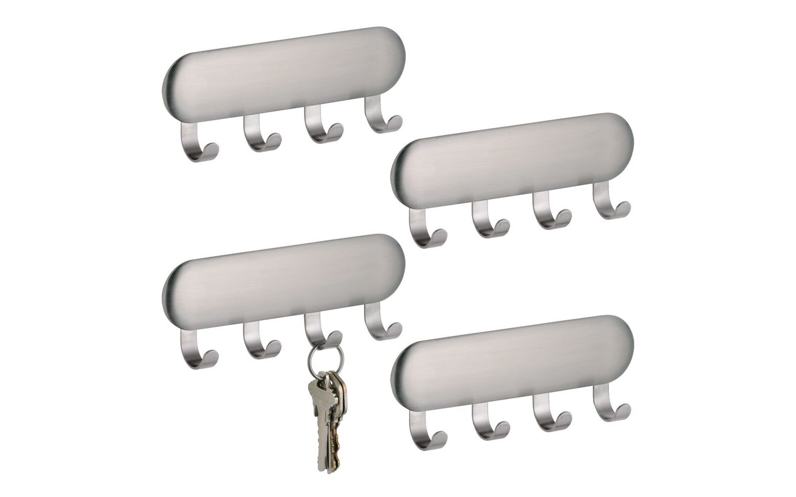 iDesign Self-Adhesive Key Rack with 4 Hooks - Set of 4 - Brushed