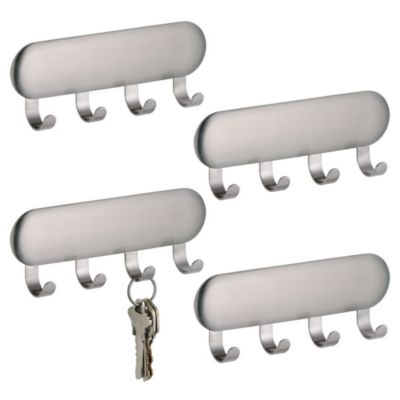 iDesign Self-Adhesive Key Rack with 4 Hooks - Set of 4 - Brushed