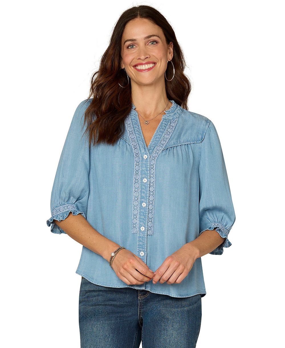 Democracy Women's Cinched Band Sleeve Collared Shirt