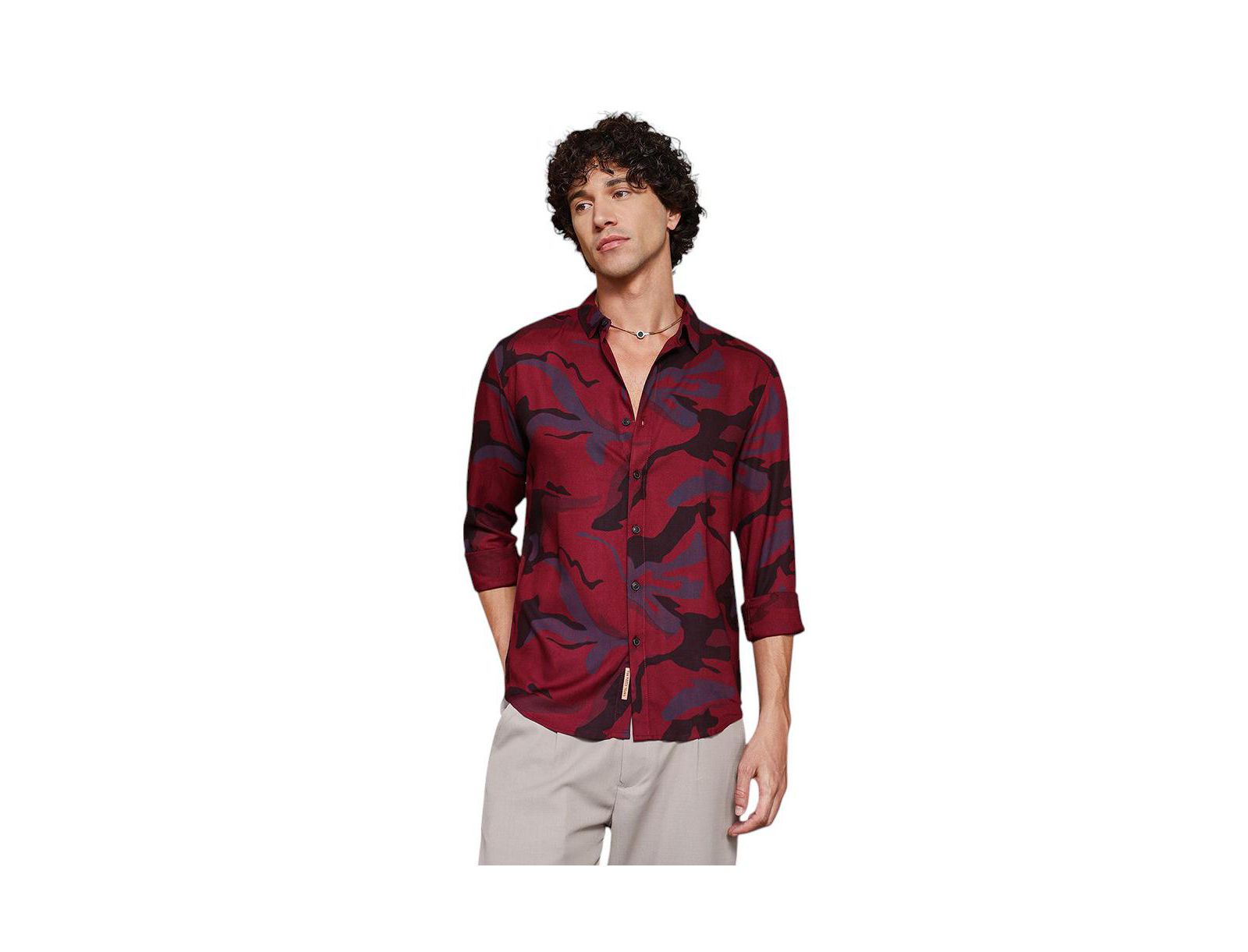 Campus Sutra Men's Crimson Red Flowing Vines Shirt