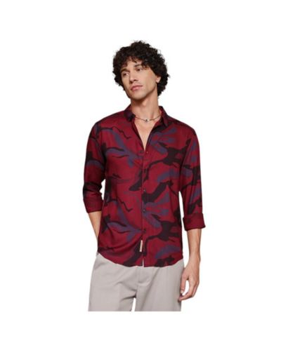 Campus Sutra Men's Crimson Red Flowing Vines Shirt