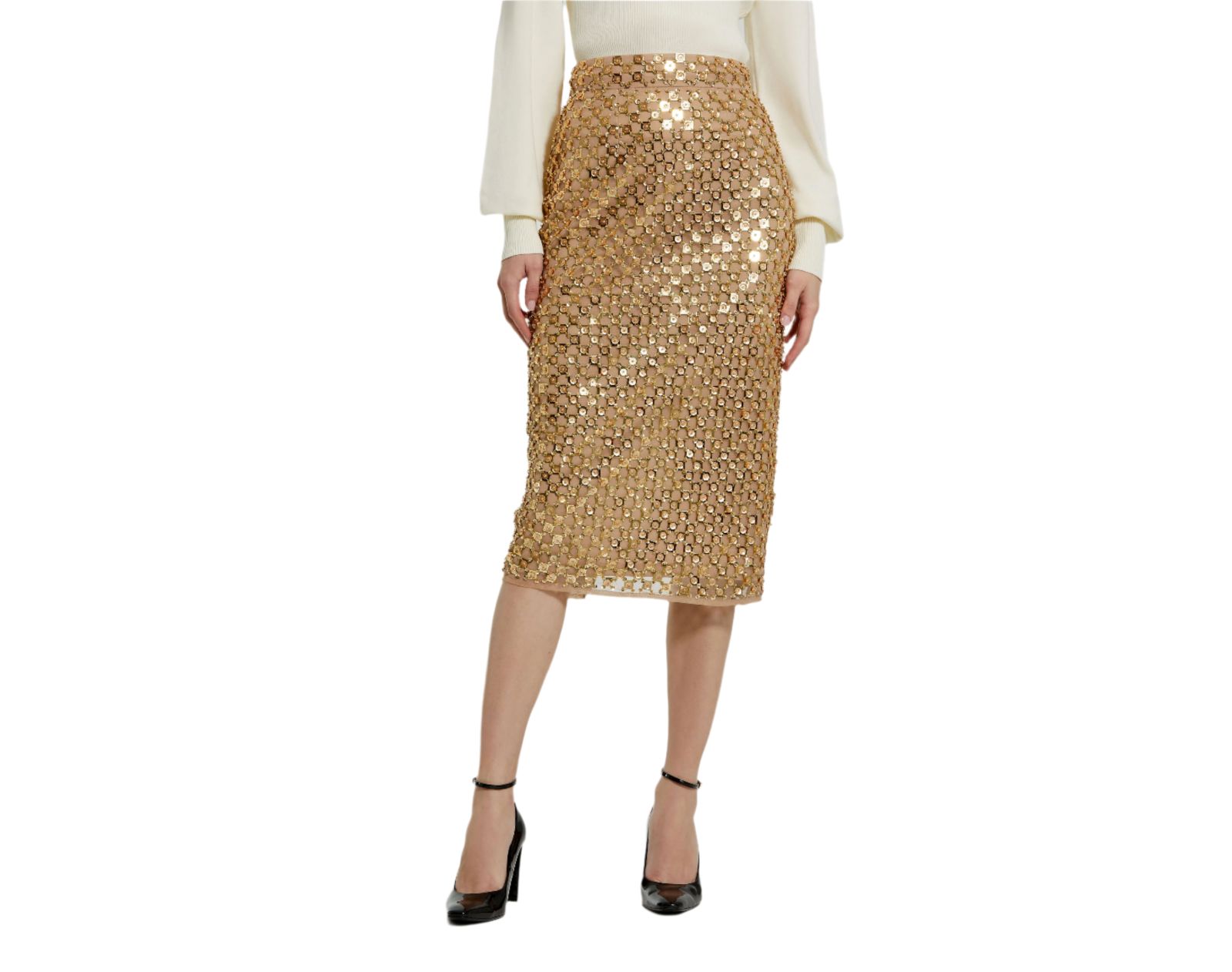 Женская юбка-карандаш Mac Duggal Sequin Embellished Mesh Fitted Midi