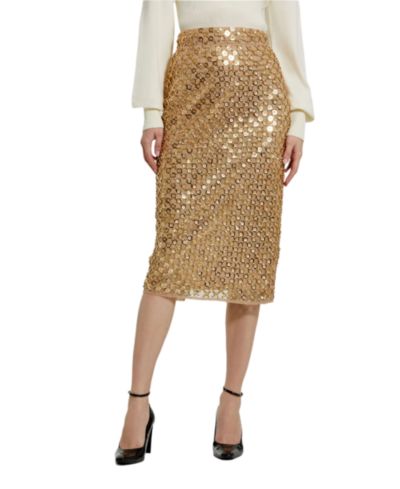 Mac Duggal Women's Sequin Embellished Mesh Fitted Midi Pencil Skirt