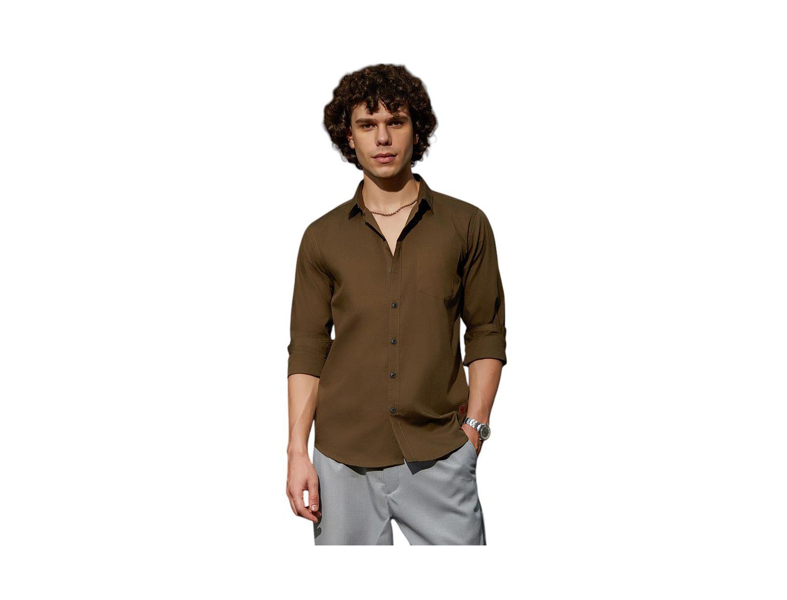 Campus Sutra Men's Olive Green Solid Button-Up Shirt