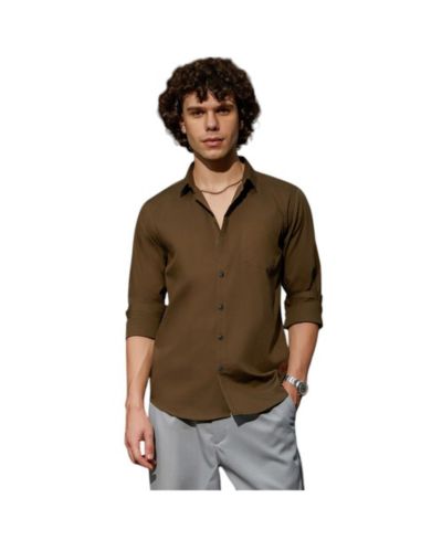 Campus Sutra Men's Olive Green Solid Button-Up Shirt
