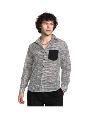 Campus Sutra Men's Onyx Black & Cream White Zig-Zag Block Shirt