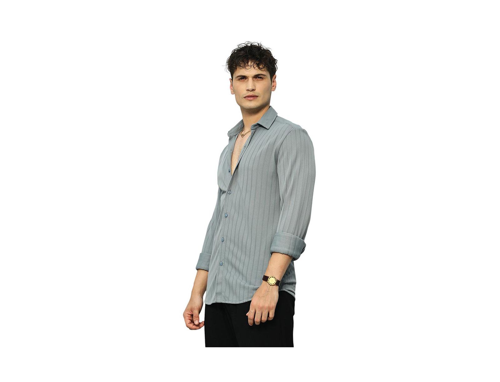 Campus Sutra Men's Coin Grey Chevron-Panel Tactile Shirt