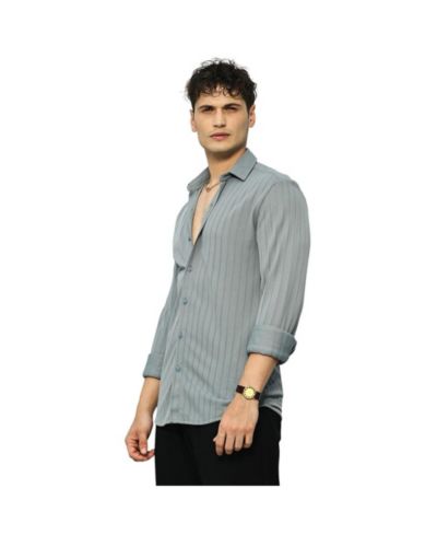 Campus Sutra Men's Coin Grey Chevron-Panel Tactile Shirt