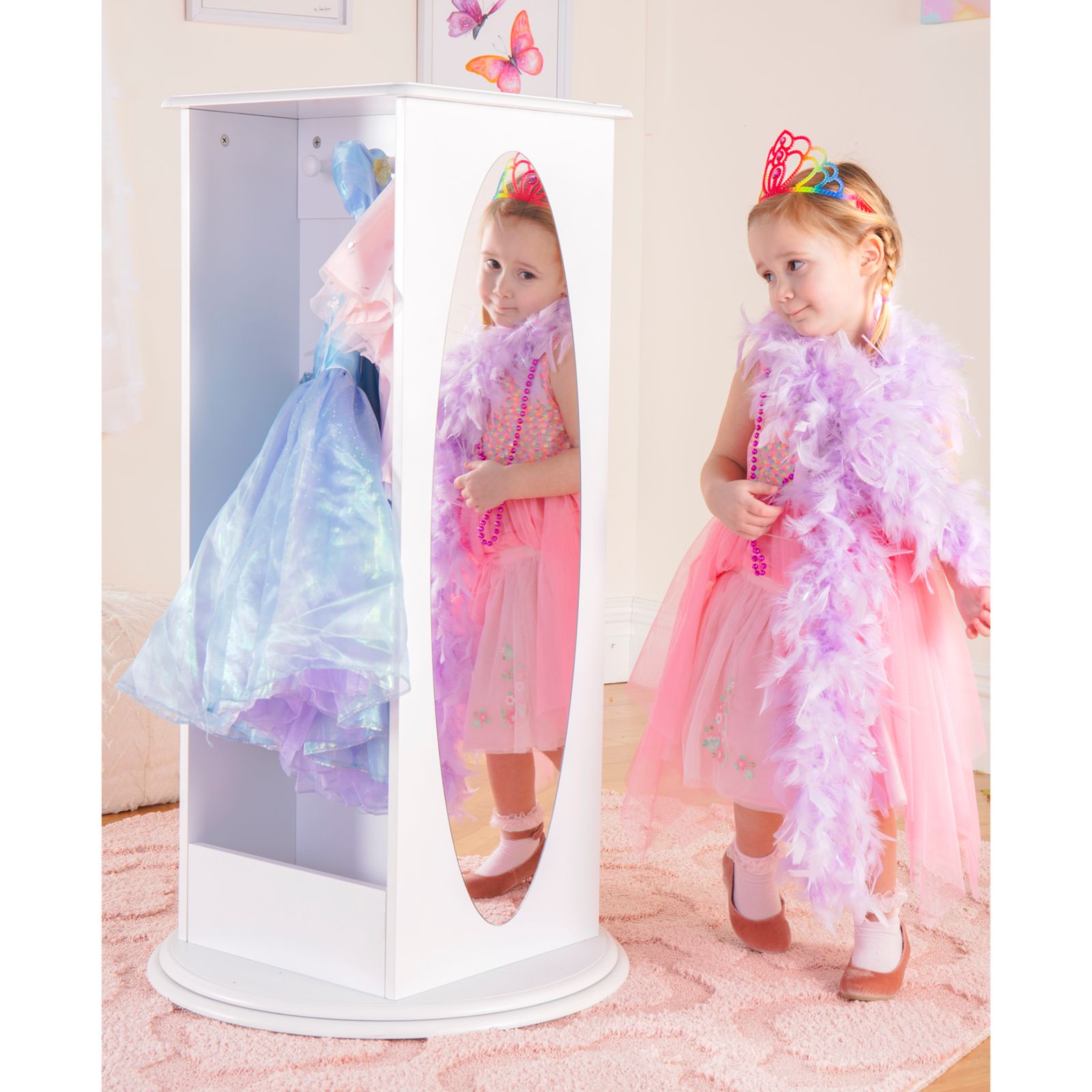 Система хранения Guidecraft Rotating Dress Up White: деревянный шкаф и органайзер для детской одежды с зеркалами