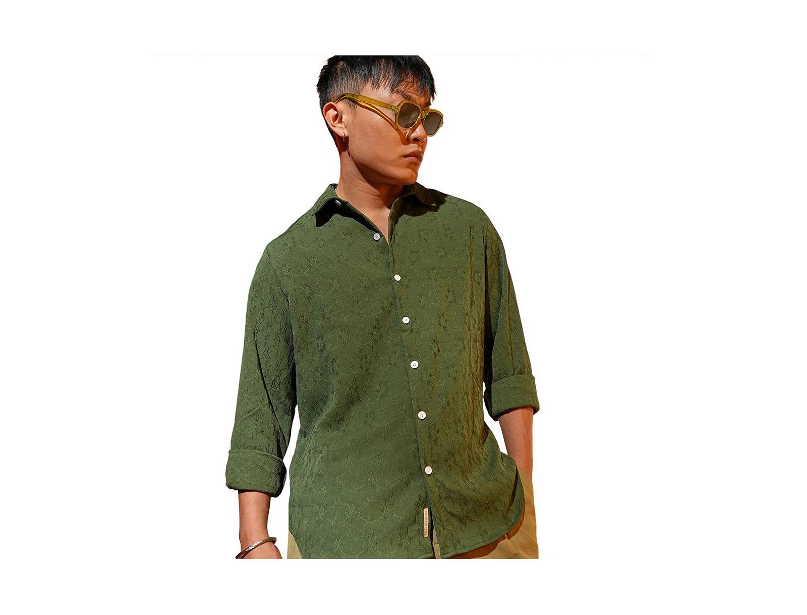 Campus Sutra Мужская рубашка Forest Green Floral-Textured