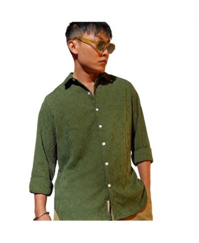 Campus Sutra Мужская рубашка Forest Green Floral-Textured