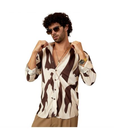 Campus Sutra Men's Chocolate Brown & Daisy White Contour-Lines Pleated Shirt
