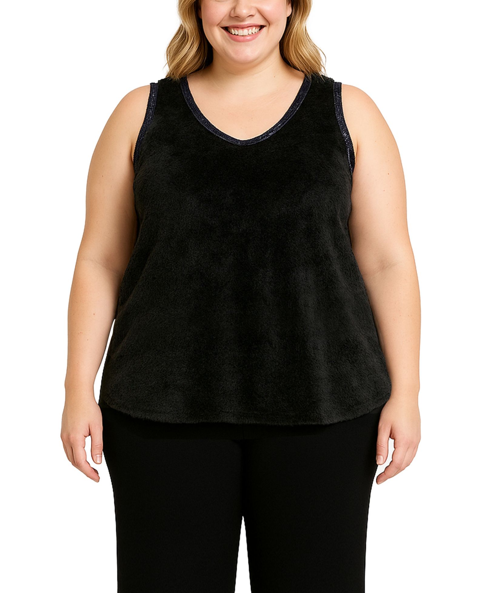 Женский топ COIN 1804 Plus Size Cozy Rib Sequin Trim V Neck