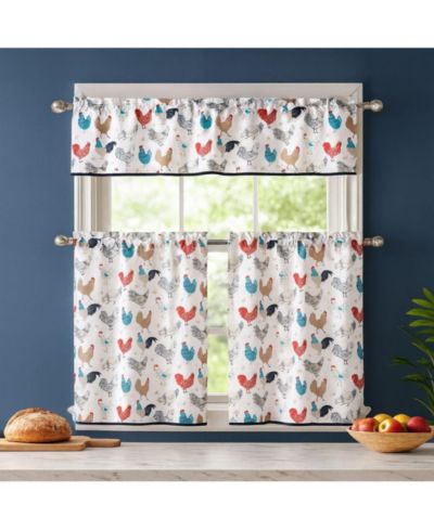 Kate Aurora 3 Piece Cafe Rod Pocket Autumn Country Rooster Kitchen Curtain Tier and Valance Set