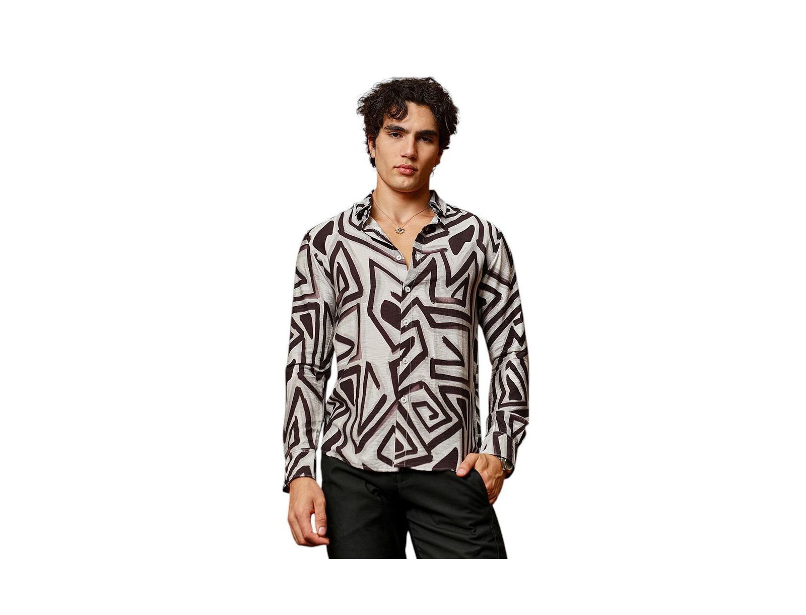 Campus Sutra Мужская рубашка в абстрактном стиле Onyx Black & Cloud Grey