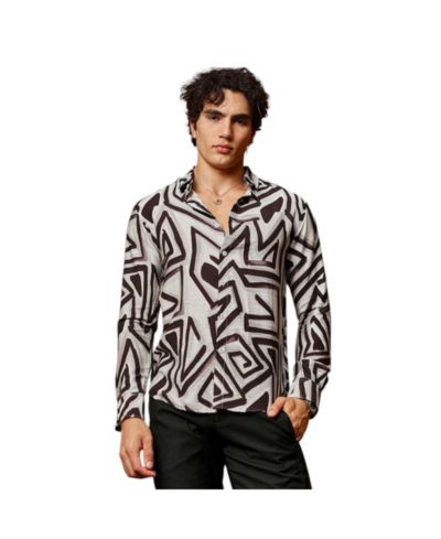 Campus Sutra Мужская рубашка в абстрактном стиле Onyx Black & Cloud Grey