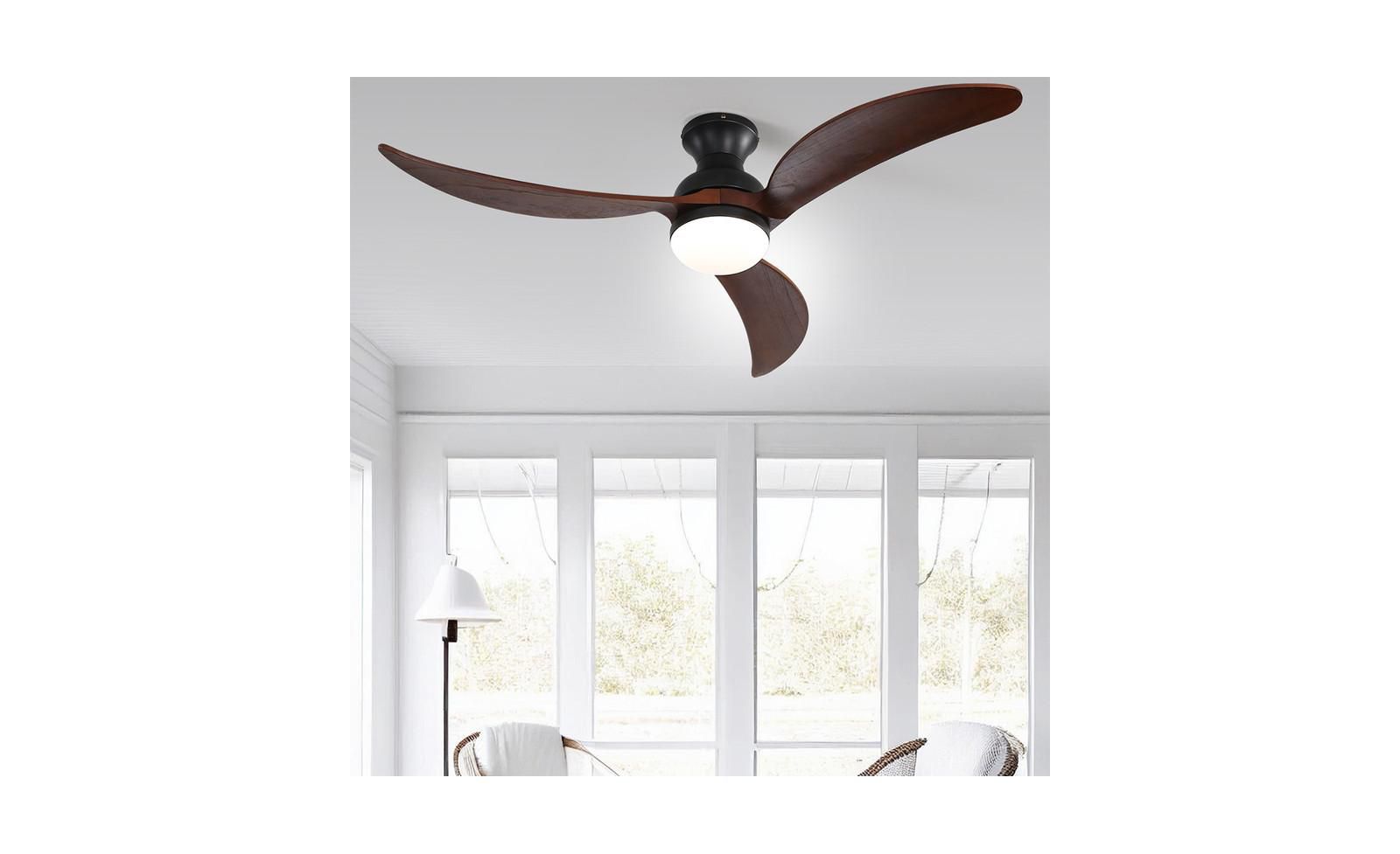 Sofucor 52-inch Modern Classic Black 3-Blade Flush Mount Intelligent Remote Control and Light Ceiling Fan