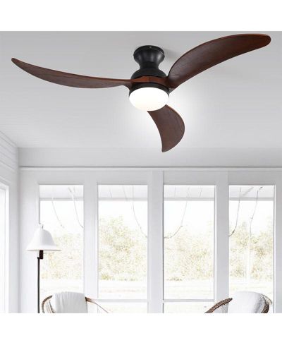 Sofucor 52-inch Modern Classic Black 3-Blade Flush Mount Intelligent Remote Control and Light Ceiling Fan