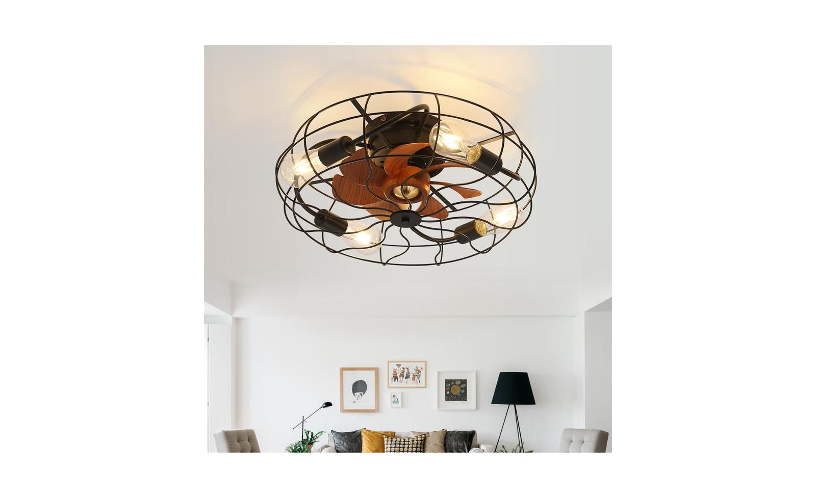Sofucor 20 Inch 3 Blade Caged Ceiling Fan with Light, Remote Control, 6 Speed Adjustable and Timer Function