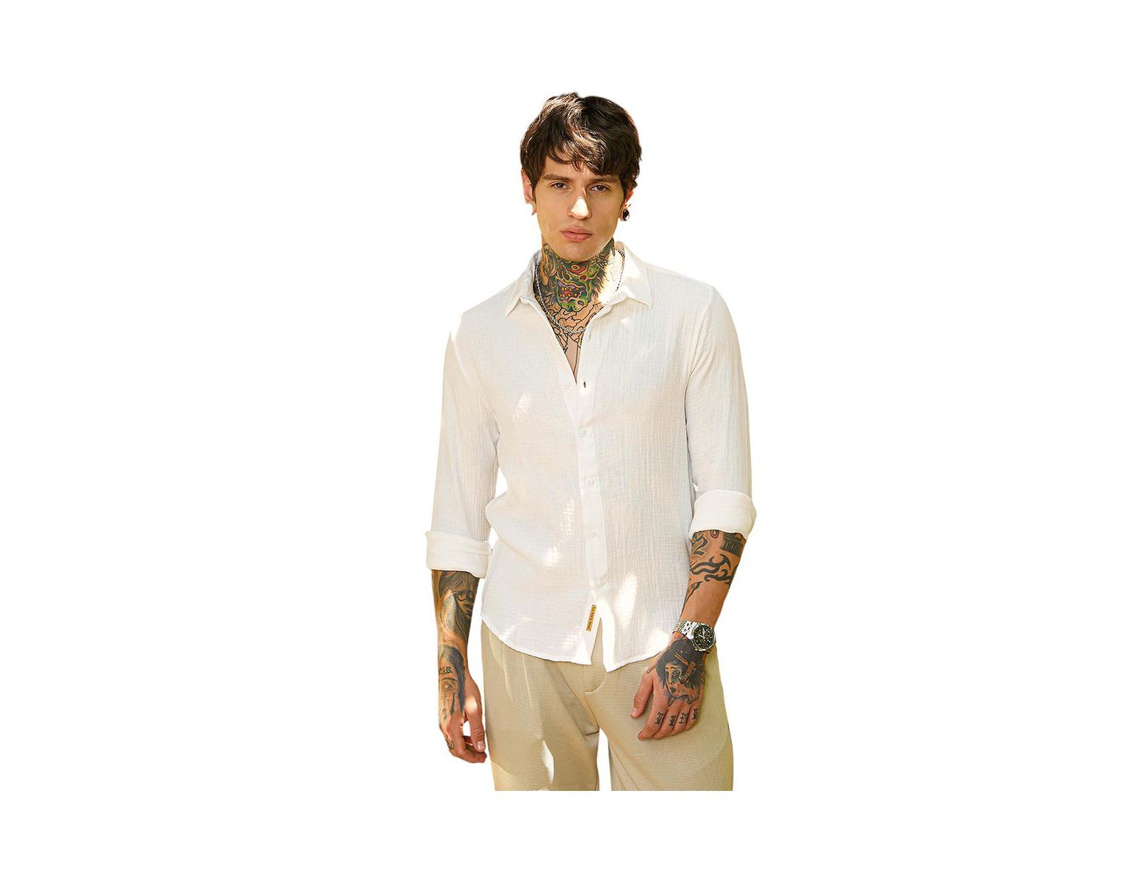 Campus Sutra Men's Daisy White Breezy-Weave Shirt