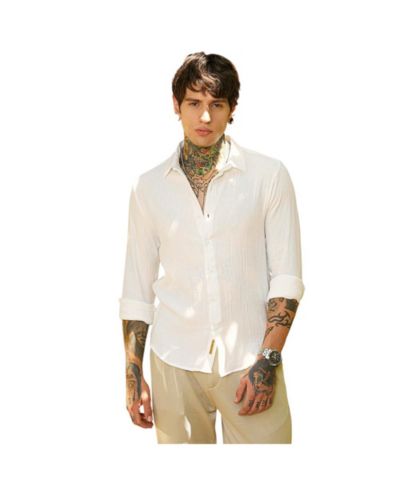 Campus Sutra Men's Daisy White Breezy-Weave Shirt