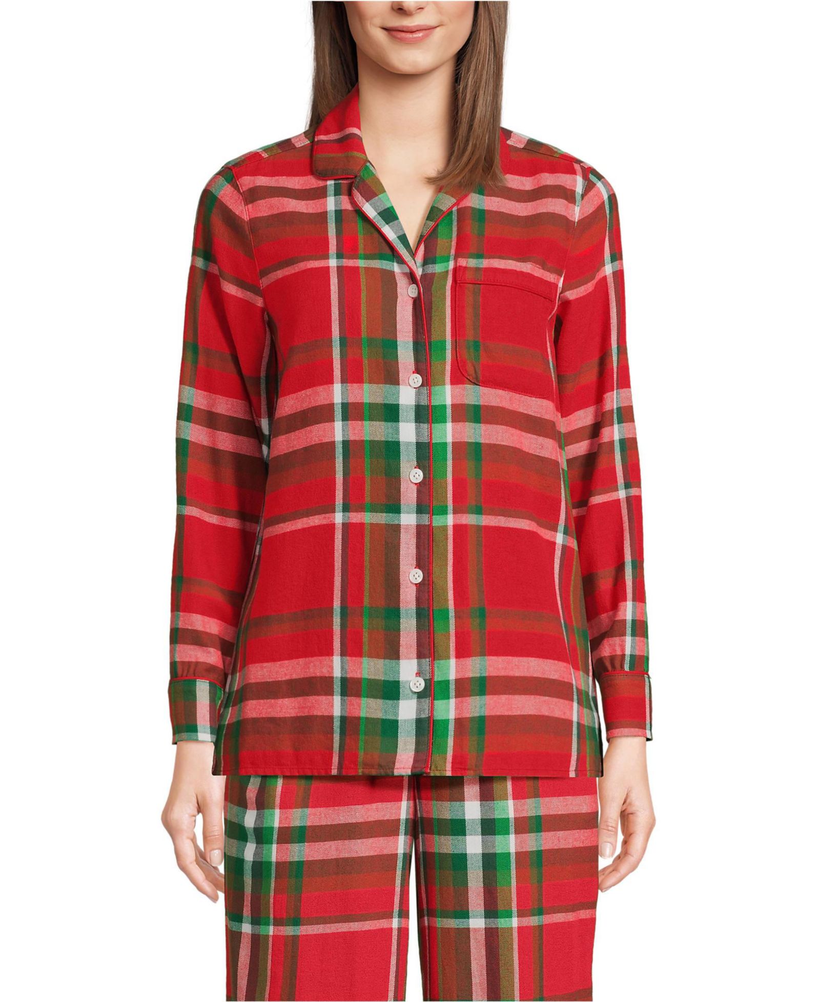 Lands' End Женские Petite Long Sleeve Print Flannel Pajama Top