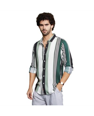 Мужская рубашка Campus Sutra в полоску, цвета Jungle Green & Cream White