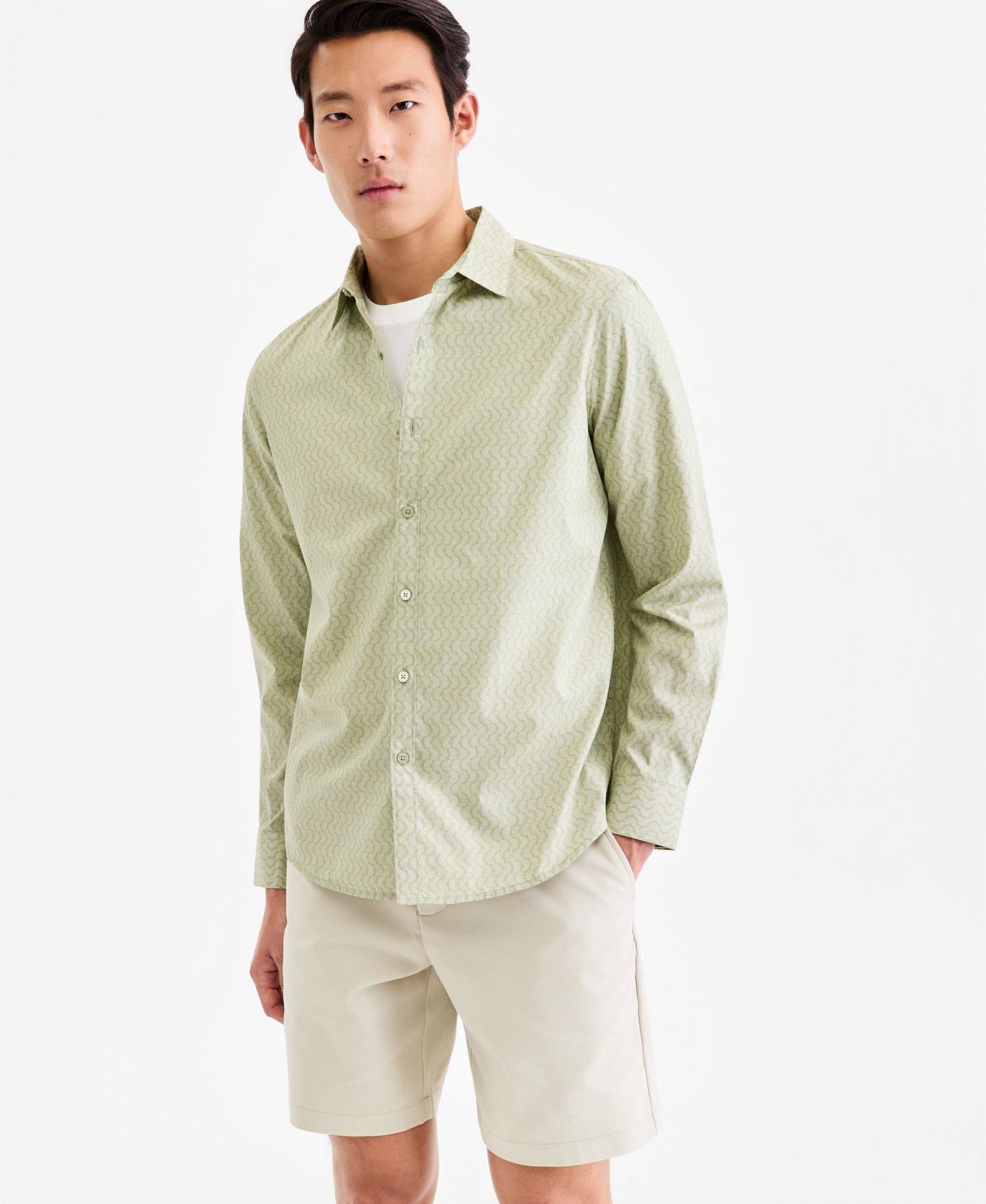 Мужская хлопковая рубашка Alfani Long-Sleeve Crescent Dots Poplin