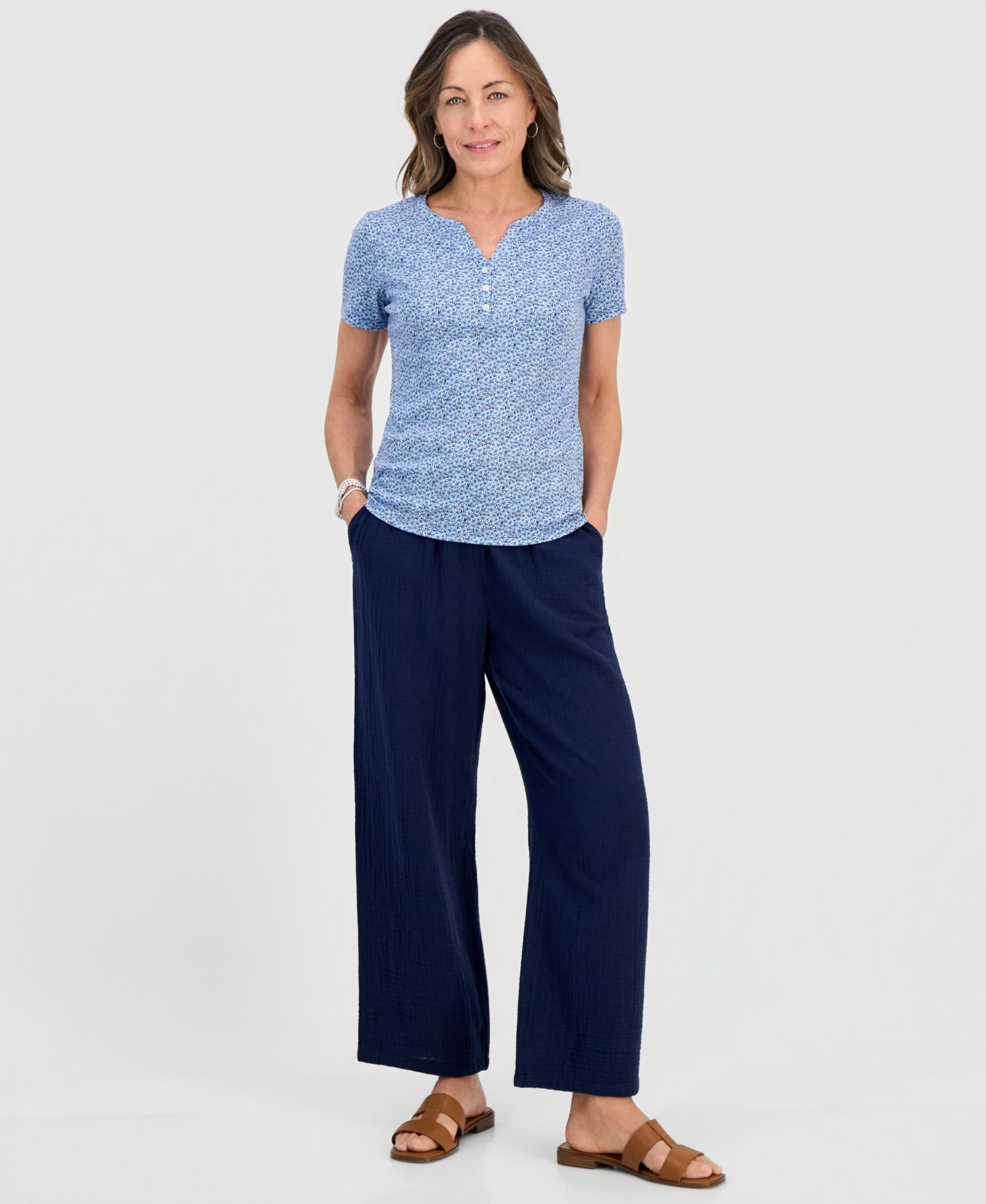 Брюки Style & Co Petite Cotton Gauze Wide-Leg Pull-On