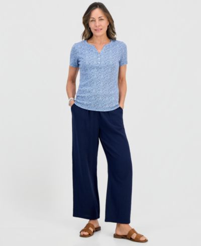 Брюки Style & Co Petite Cotton Gauze Wide-Leg Pull-On