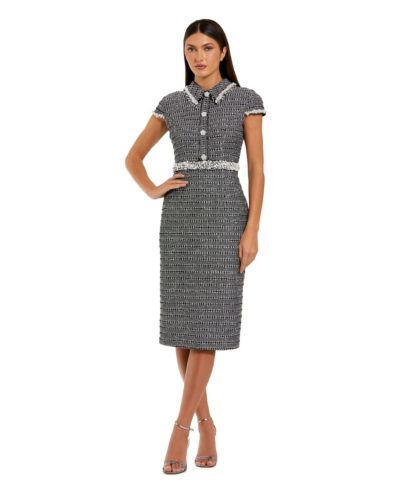 Mac Duggal Women's Cap Sleeve Boucle Midi Dress