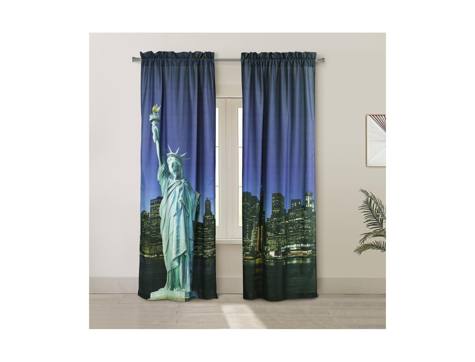 Habitat Photo Real Statue Of Liberty Light Filtering Pole Top Curtain Panel 100% Polyester Pair Each 37" x 84" Multicolor
