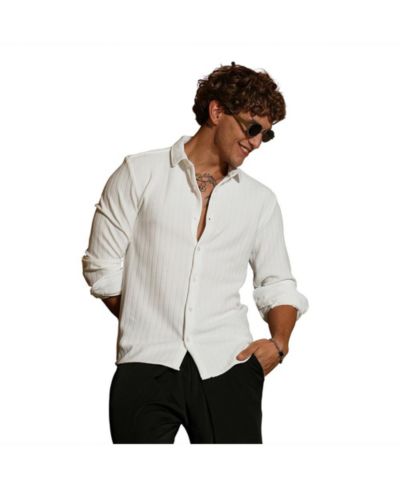 Campus Sutra Men's Chalk White Chevron-Panel Tactile Shirt