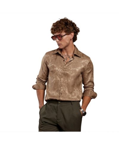Campus Sutra Men's Peanut Brown Flora-Textured Shirt