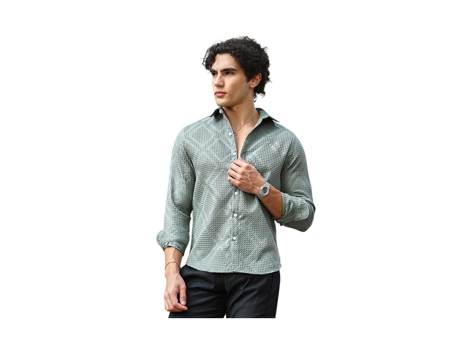 Мужская рубашка Campus Sutra Sage Green Shard-Tactile